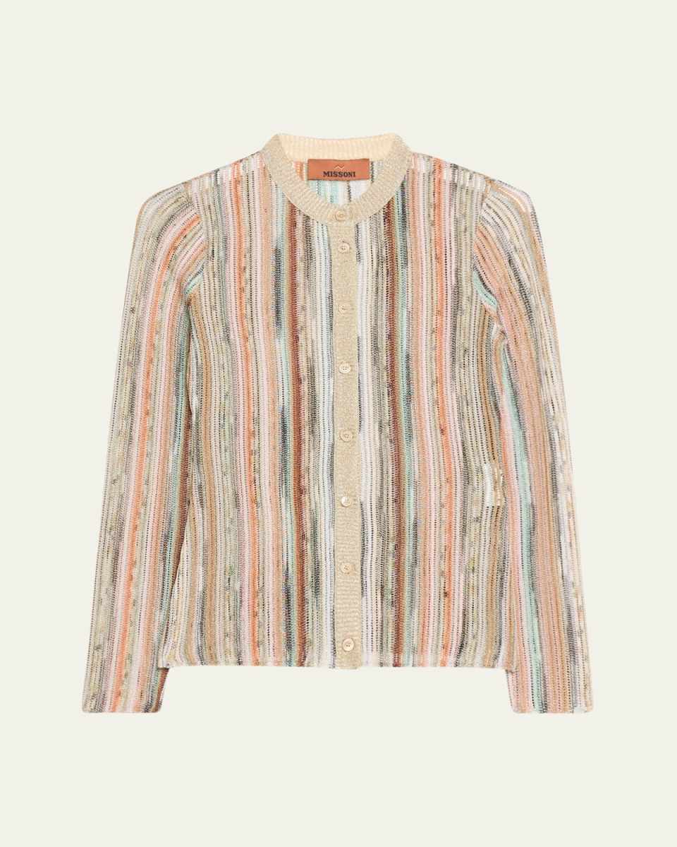 Striped Lame Slub Cardigan